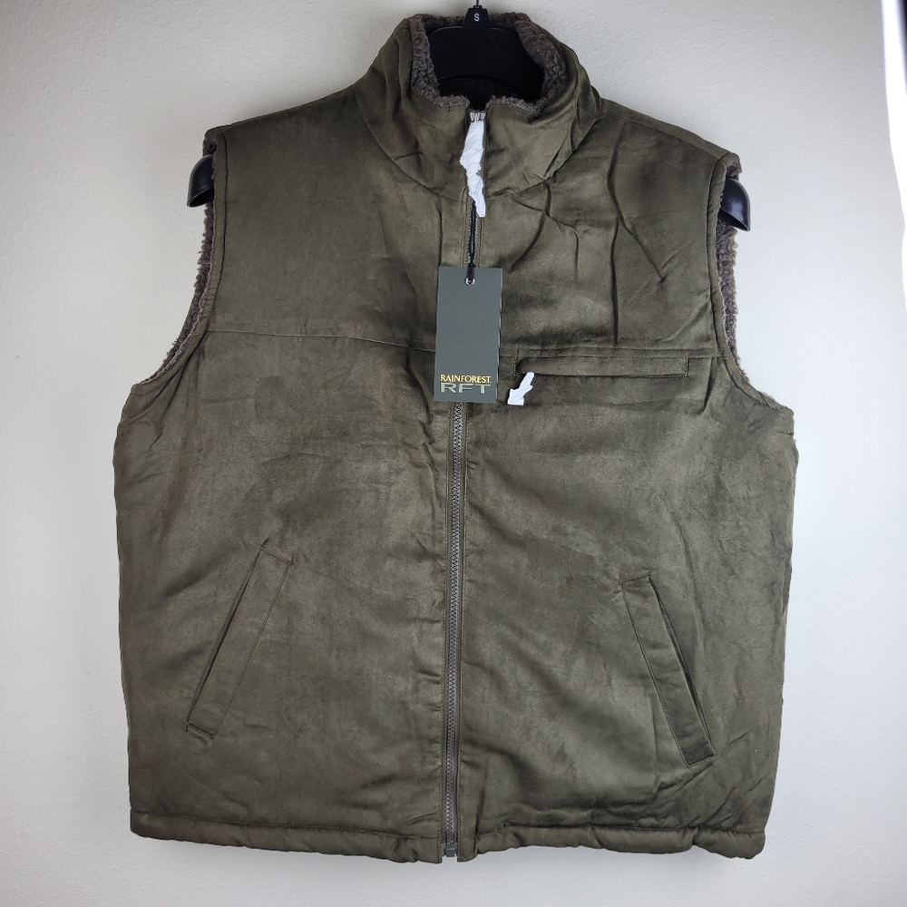 Rainforest Faux Micro Suede Faux Shearling Lined Vest size M
